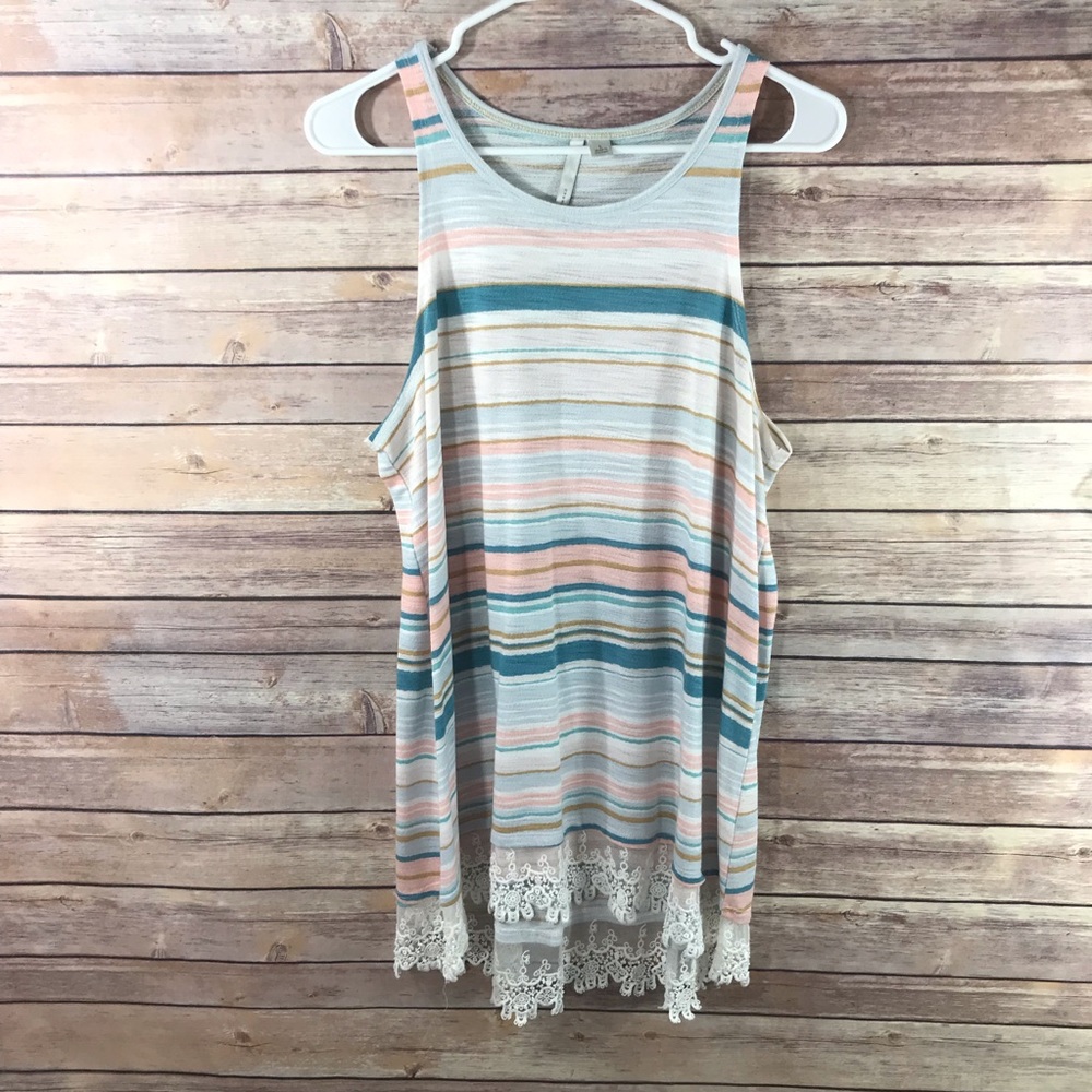 LC Lauren Conrad Lace Hem Tunic Tank Top Size Lg